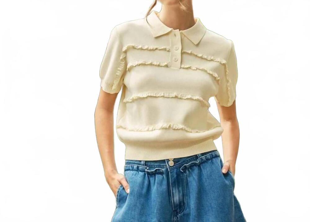 NEW AARON & AMBER eyelet trim knit top in lemon